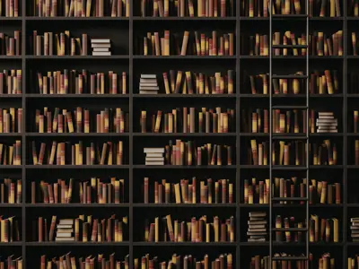 vast amount of library shelves with generic books piled on them