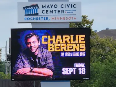 Mayo Civic Center Marquee displaying event information