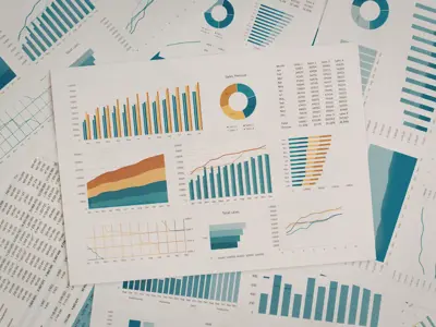 a page with colorful graphs and charts depicting unidentifiable data
